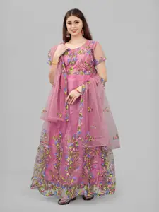 JULEE Women Floral Embroidered Net Maxi Ethnic Dresses With Dupatta