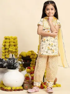 Cutiekins Boys Floral Printed Straight Cotton Kurta With Salwar & Dupatta