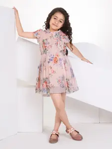Peppermint Girls Floral Printed Flared Sleeve Fit & Flare Above Knee Dress