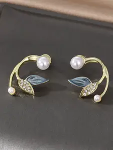 KRENOZ Classic Floral Shaped Stainless Steel Pearls Antique Studs