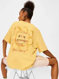 The Souled Store Women Typography Printed Round Neck Cotton Oversized T-Shirt