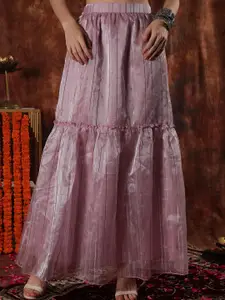 NEUDIS Women Striped Flared Organza Maxi Skirt