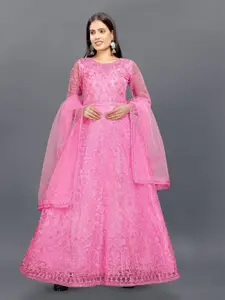 JULEE Embroidered Net Fit & Flare Maxi Dress