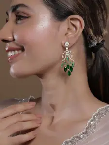 Rubans 22K Gold-Plated Emerald & Aqua Green AD & Cubic Zirconia Studded Chandelier Earring
