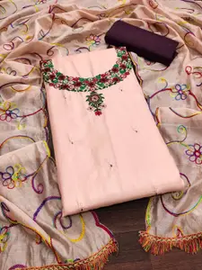 LADY SHOPI Floral Embellished Thread Work Unstitched Dress Material