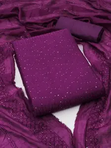 LADY SHOPI Striped Embellished Sequined Chanderi Unstitched Dress Material