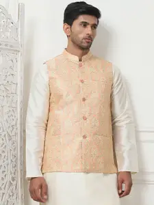 Anouk Mandarin Collar Regular Straight Kurta With Churidar & Nehru Jacket