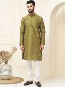 SOJANYA Geometric Embroidered Regular Cotton Silk Kurta With Pyjama