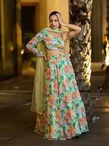 KALINI Floral Printed Semi Stitched Lehenga & Unstitched Blouse With Dupatta