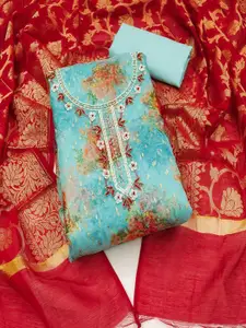 ASISA Floral Embroidered Beads and Stones Organza Unstitched Dress Material