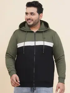 John Pride Men Colourblocked Hooded Pure Cotton Plus Size Sweatshirt