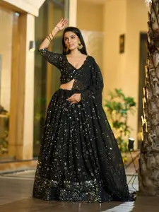 KALINI Embroidered V-Neck Net Semi Stitched Lehenga & Unstitched Blouse With Dupatta