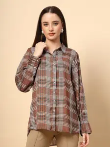 Gipsy Women New Spread Collar Tartan Checked Casual Shirt