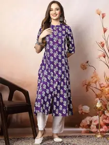 Stylum Floral Printed Mandarin Collar A-Line Kurta