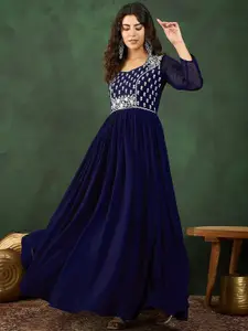 Sangria Women Embroidered Flared Ethnic Dresses