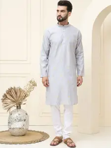 SOJANYA Geometric Woven Design Mandarin Collar Silk Cotton Straight Kurta with Pyjamas
