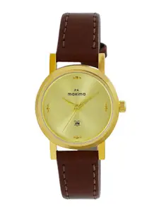 maxima Women Embellished Dial & Leather Straps Analogue Watch 67820LMLY