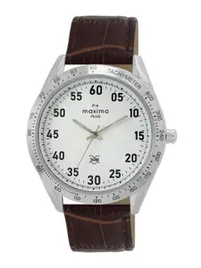 maxima Men Embellished Dial & Leather Straps Analogue Watch 62580LMGI