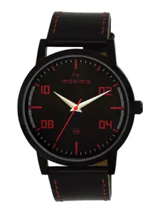 maxima Men Printed Dial & Leather Straps Analogue Watch 66351LMGB