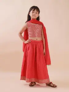 Sangria Girls Embroidered Lehenga Choli With Dupatta