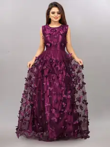 JULEE Women Floral Embroidered Net Fit & Flare Maxi Dress