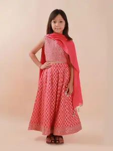 Sangria Girls Embroidered Sequinned Lehenga Choli With & Dupatta