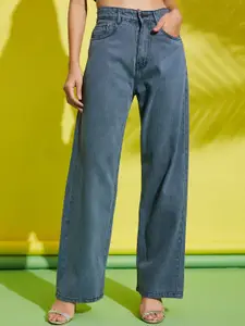 AAHWAN Women Wide Leg High-Rise Stretchable Jeans