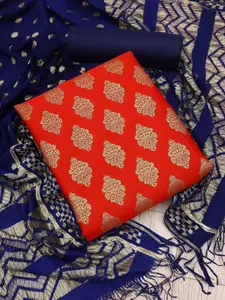 LADY SHOPI Ethnic Motifs Embroidered Zari Pure Silk Unstitched Dress Material