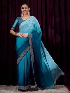 Saree mall Embellished Beads and Stones Border Ombre Solid Sarees