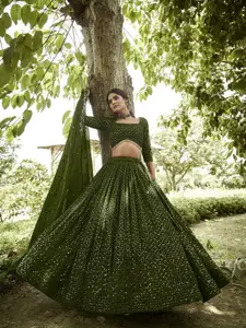 KALINI Embroidered Square Neck Semi Stitched Lehenga & Unstitched Blouse With Dupatta