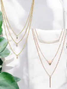 fabula Set Of 2 Crystals Studded Multi-Strand Layered Minimal Charm Necklace