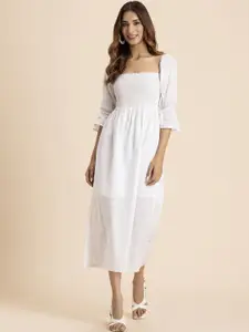 Moomaya Puff Sleeve A-Line Midi Dress