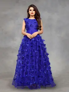 JULEE Women Floral Embroidered Net Fit & Flare Maxi Dress