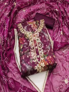 ASISA Floral Printed Beads and Stones Organza Unstitched Dress Material