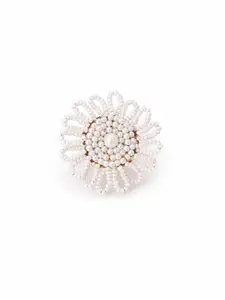D'oro Beaded Pearls Adjustable Finger Ring