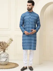SOJANYA Geometric Printed Mandarin Collar Pure Cotton Straight Kurta with Pyjamas