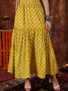 NEUDIS Women Printed Flared Pure Cotton Maxi Skirt