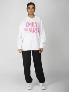 THE CLOTHING FACTORY Women Emily In Paris Printed Hooded Oversized Sweatshirt