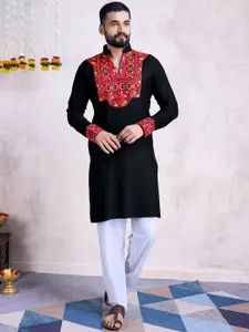 SHUBHVASTRA Mandarin Collar Thread Work Straight Kurta