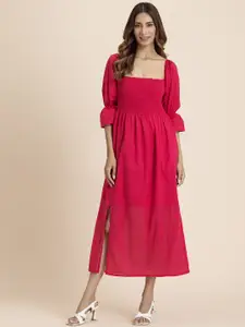 Moomaya Puff Sleeve Smocked A-Line Midi Dress