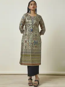 Soch Biege Ethnic Motifs Printed Notch Neck Sequinned Straight Kurta