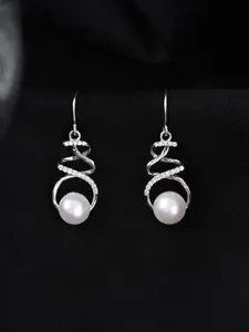 Clara 925 Sterling Silver Rhodium Plated Pearl Beaded Contemporary Drop Earrings