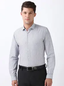 Peter England Men Spread Collar Vertical Striped Cotton Slim Fit Formal Shirt