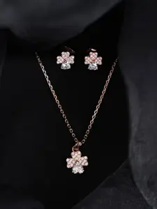 Clara 925 Sterling Silver Rose Gold-Plated CZ Studded Pendant & Earrings