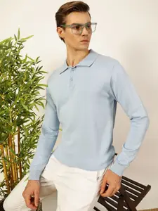 Thomas Scott Men Knit Solid Polo Collar Cotton T-shirt