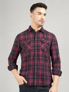 Royal Enfield Men Spread Collar Tartan Checked Cotton Casual Shirt