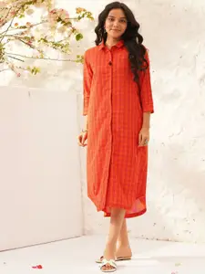 JAYPORE Checked Shirt Collar Pure Cotton A-Line Kurta