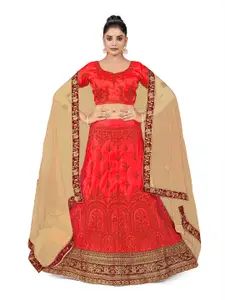 Maroosh Embellished Thread Work Satin Unstitched Lehenga & Blouse With Dupatta