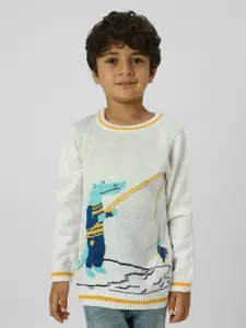 Nauti Nati Boys Animal-Themed Jacquard Self Design Sweatshirt