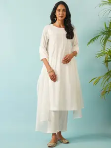 JAYPORE Ethnic Motifs Embroidered Chikankari Pure Cotton Straight Kurta